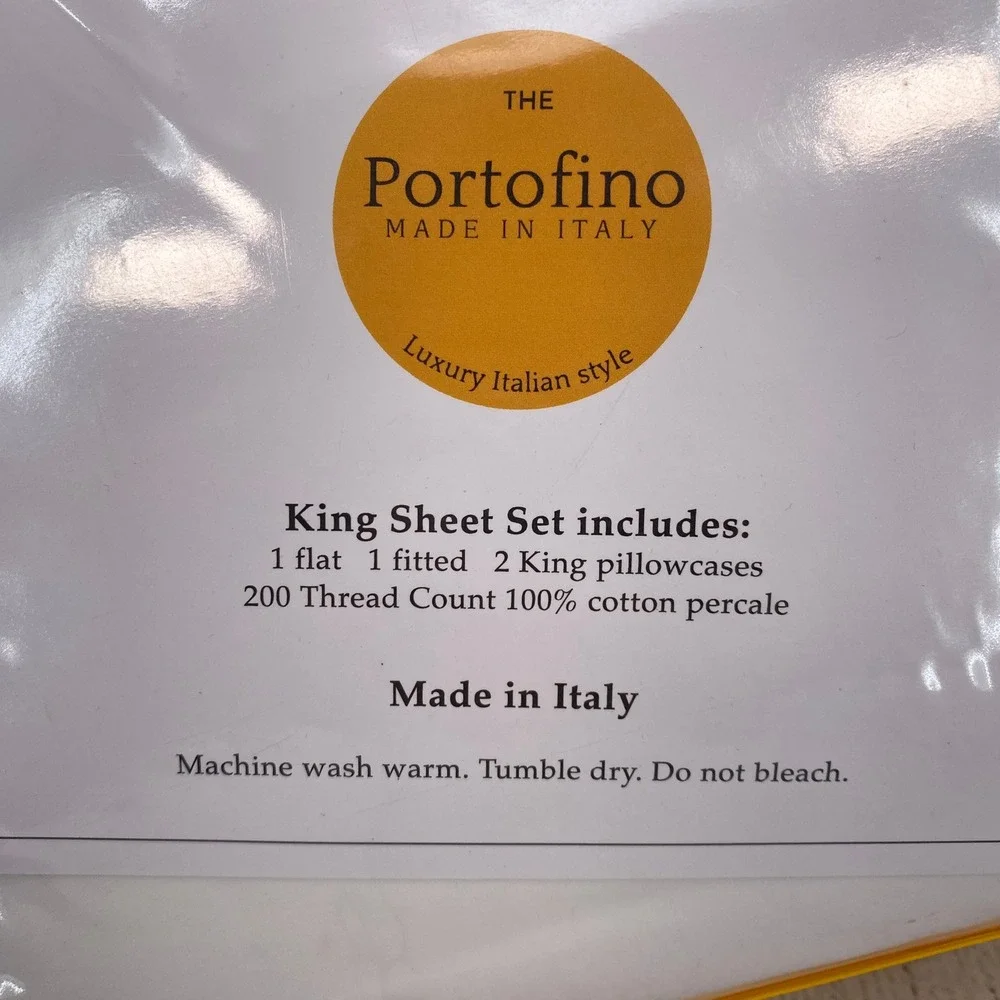 Portofino Sheet Set King White 100% Cotton Percale Scalloped Made in Italy 4pc